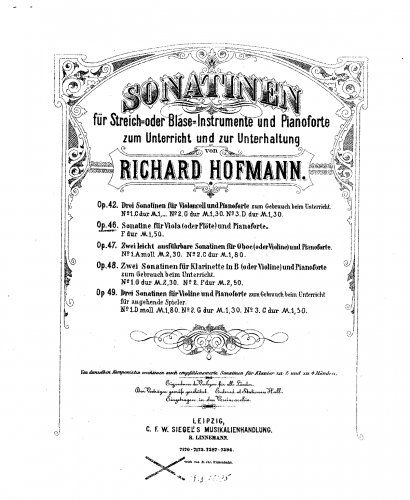 Hofmann - Viola Sonatina, Op. 46 - Scores and Parts