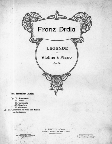 Drdla - Legende - Scores and Parts