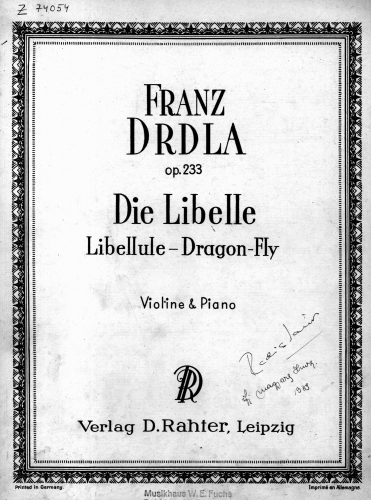 Drdla - Die Libelle - Scores and Parts