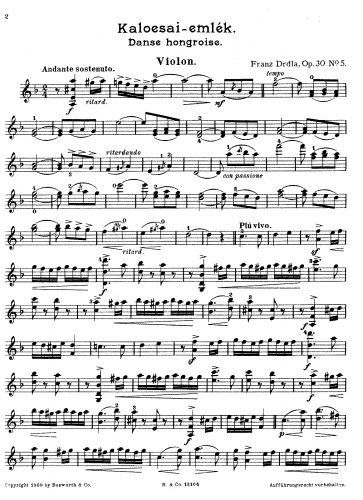 Drdla - 8 Danse Hongroise - Scores and Parts Kalvesai-emlék (No. 5)
