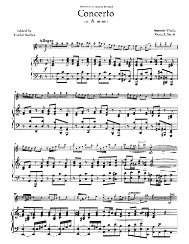 Vivaldi - Violin Concerto in A minor, RV 356 - For Violin and Piano (Nachéz)