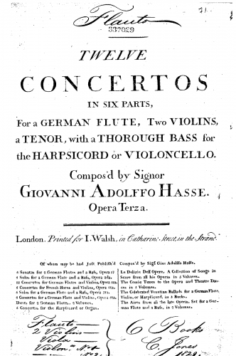 Hasse - 12 Flute Concertos - Complete Set