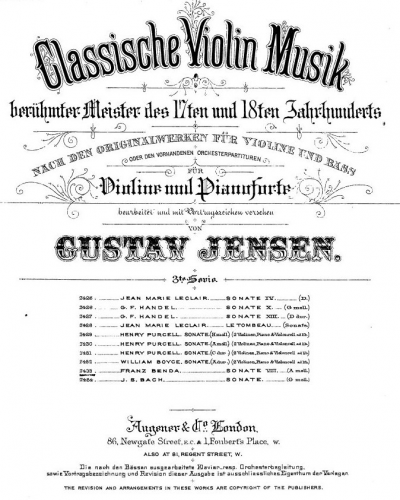 Geminiani - 12 Violin Sonatas - Selections For Violin and Piano (Jensen)