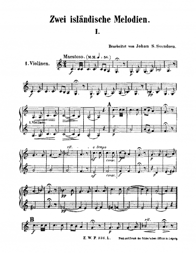 Svendsen - 2 Icelandic Melodies, Op. 30 - Scores and Parts