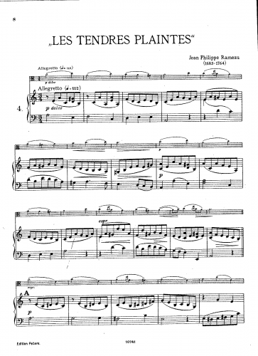 Rameau - Pièces de clavecin - Les Tendres Plaintes (No. 10) For Viola and Piano (Klengel)