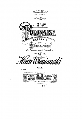 Wieniawski - Polonaise brillante No. 2 - For Violin and Piano
