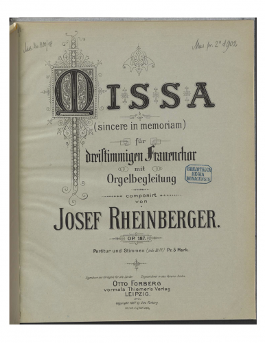 Rheinberger - Missa Sincere in Memoriam, Op. 187 - Complete Mass (monochrome)