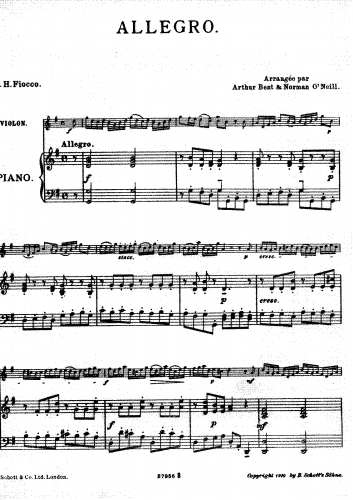 Fiocco - Suite No. 1 - 10. Allegro For Violin and Piano (Bent and O'Neill)