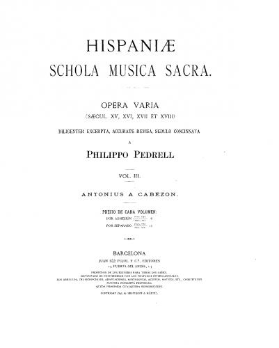 Cabezón - Claviermusik - Keyboard Scores