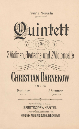 Barnekow - String Quintet - Scores and Parts