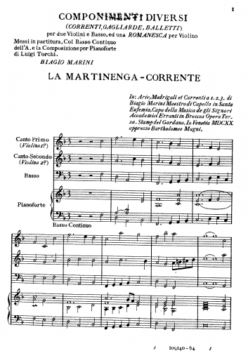 Marini - Componimenti Diversi per Violini, Viola e Basso