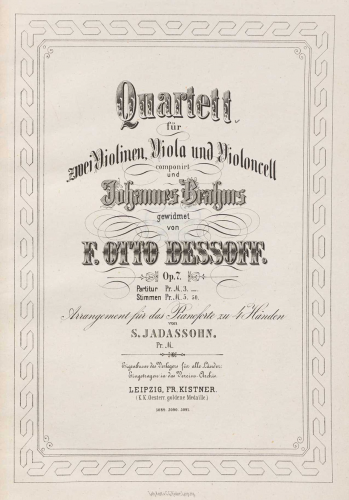 Dessoff - String Quartet, Op. 7 - Score