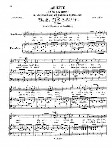 Mozart - Dans un bois solitaire - Voice and Piano - Score