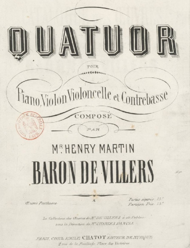 Martin de Villers - Piano Quartet - Scores and Parts
