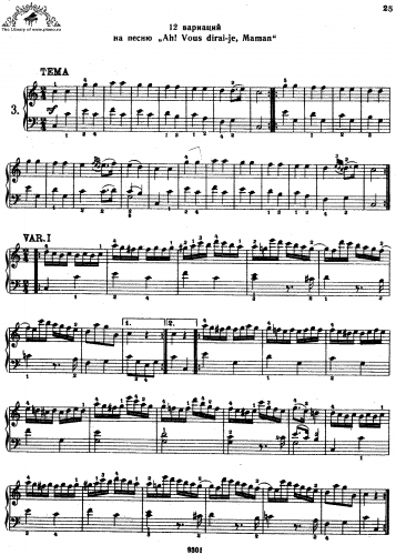 Mozart - 12 Variations on "Ah, vous dirai-je maman" - Piano Score - Score