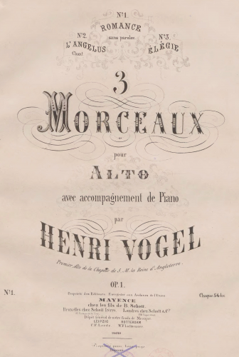 Vogel - 3 Morceaux - Scores and Parts Romance sans Paroles (No. 1)
