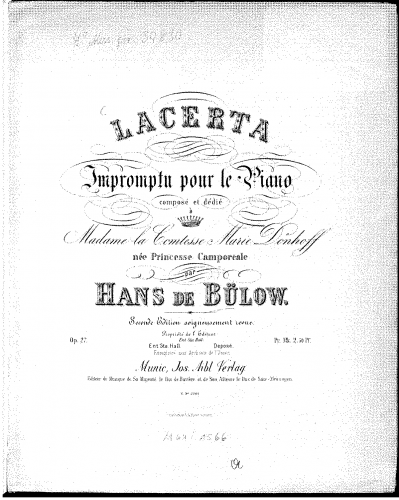 Bülow - Lacerta. Impromptu pour le piano, Op. 27 - Score