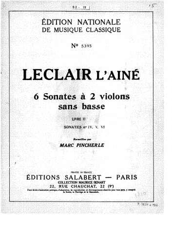 Leclair - Duos for 2 Violins