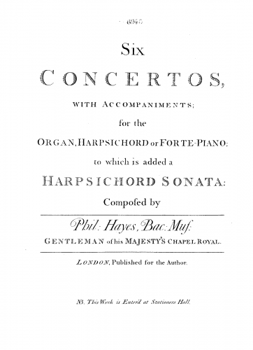 Hayes - 6 Keyboard Concertos and a Sonata - Orchestral Parts