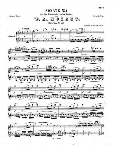 Mozart - Sonata for Piano Four-Hands - Piano Duet Scores - Score