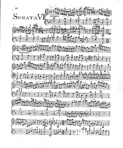 Geminiani - Sonates Pour le Violoncelle et Basse Continue dans lesquelles il a fait une étude particuliere Pour l'utilité de Ceux qui accompagnent. Ouvrage Cinquieme. - Sonata in A minor (No. 6) For Violin and Continuo - Score