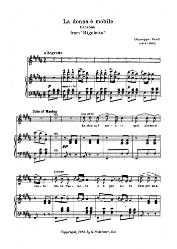 Verdi - Rigoletto - Vocal Score - Act III, No. 17: "La donna è mobile"