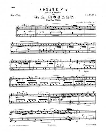 Mozart - Piano Sonata No. 17 - Piano Score - Score