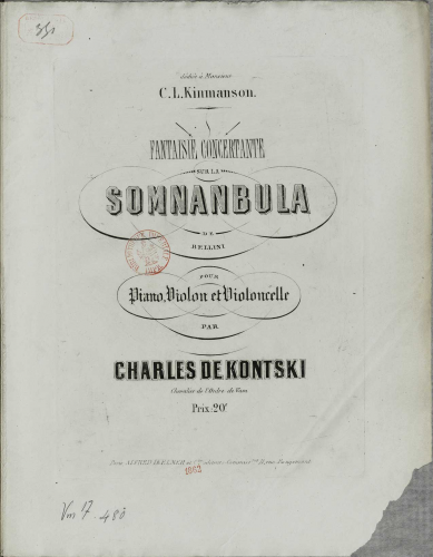 Kontski - Fantaisie concertante sur 'La somnanbula' de Bellini - Scores and Parts