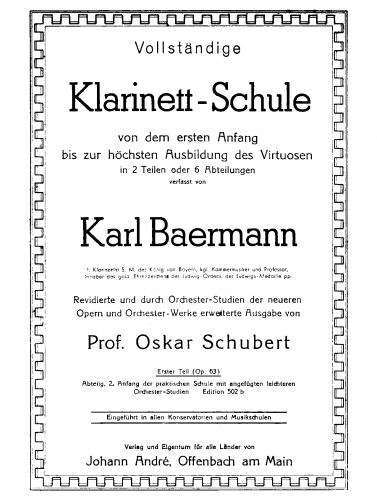 Baermann - Vollständige Clarinett Schule - Division 3