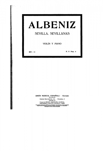 Albéniz - Suite Española No. 1, Op. 47 - Sevilla (No. 3) For Violin and Piano