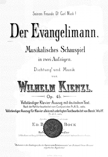 Kienzl - Der Evangelimann - Vocal Score - Score
