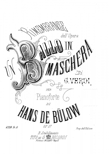 Bülow - Rimembranze dell'opera 'Un Ballo in Maschera' - Score