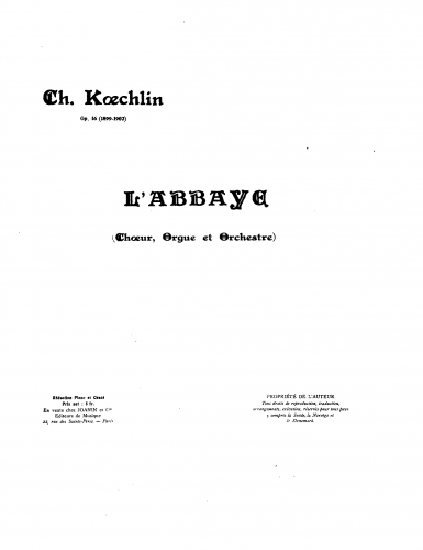 Koechlin - L'abbaye - Vocal Score - Score