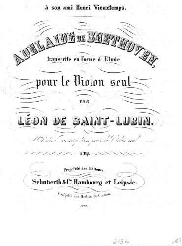 Saint-Lubin - Adelaide de Beethoven transcrite en forme d'etude - Score
