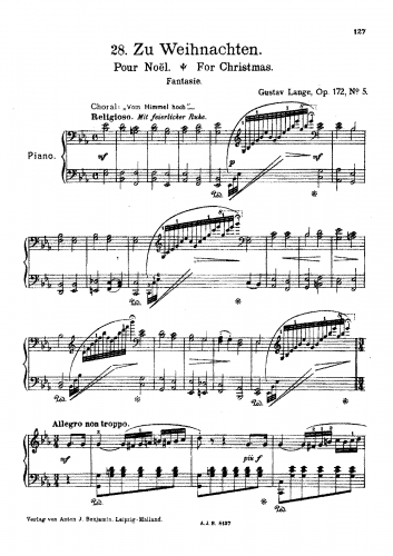Lange - Fantasien über beliebte Lieder - Piano Score - 5. Zu Weihnachten