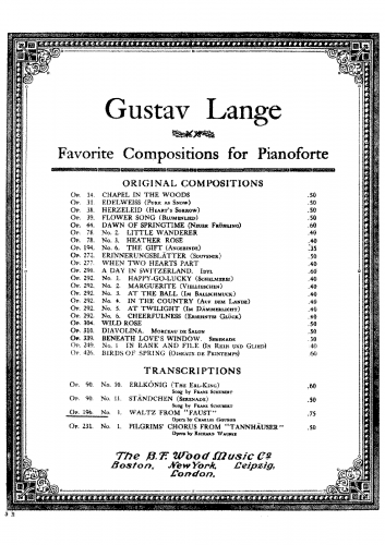 Lange - Walzer und Soldatenchor aus der Oper 'Faust' - Piano Score - 1. Waltz