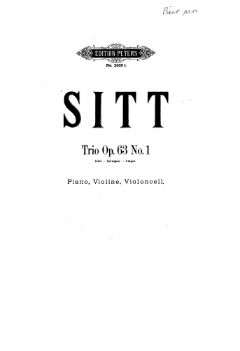 Sitt - 2 Piano Trios, Op. 63 - Scores and Parts Trio No. 1