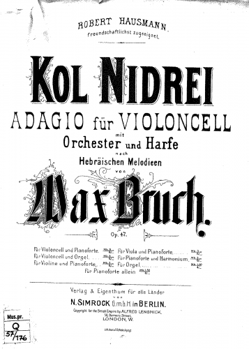 Bruch - Kol Nidrei - For Cello and Organ (Reimann)