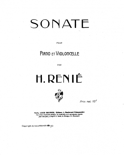Renié - Sonata for Cello and Piano