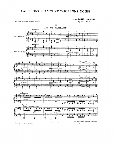 Hutchinson - Carillons blancs et carillons noirs - Arrangements and Trascriptions Air de Carillon (No. 3) For 4 Harps