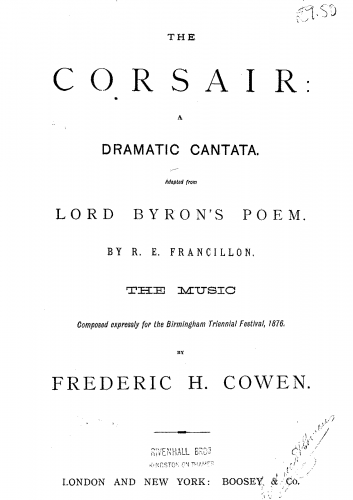Cowen - The Corsair - Vocal Score - Vocal Score