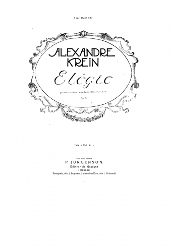 Krein - Elégie, Op. 16 - Scores and Parts