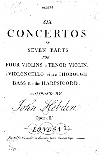 Hebden - 6 Concertos in 7 Parts, Op. 2