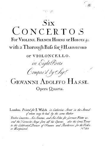 Hasse - 6 Concertos, Op. 4
