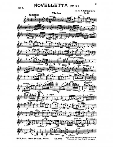 D'Ambrosio - Novelletta No. 2 - Scores and Parts