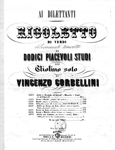 Corbellini - 12 Studies for Violin Solo after Verdi's 'Rigoletto' - Score
