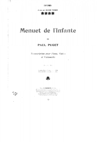 Puget - Menuet de linfante - For Piano Trio