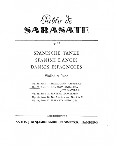 Sarasate - Spanish Dances, Op. 22 - Scores and Parts