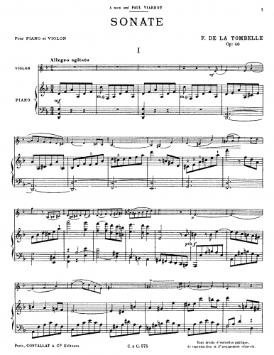 La Tombelle - Violin Sonata - Scores and Parts