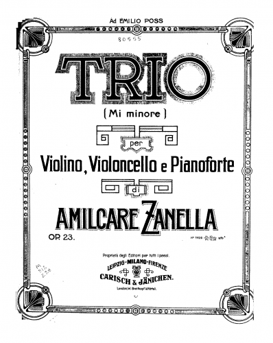Zanella - Piano Trio No. 1 - Scores and Parts